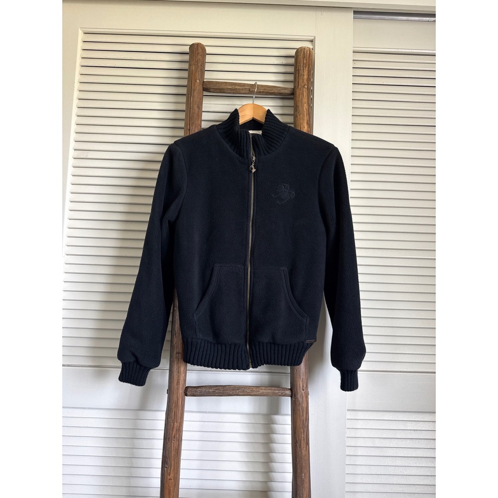 Baby Phat Vintage Fleece Bomber Jacket Black Y2K Full Zip Logo Medium